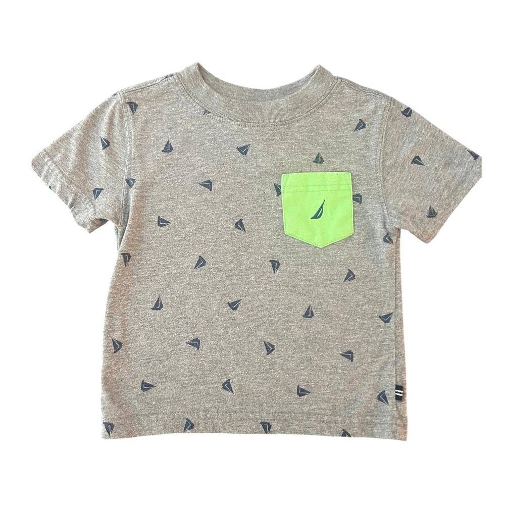 Nautica Kids Grey Sailboat Print Pocket T-Shirt 18M Heather Grey Green (1055)